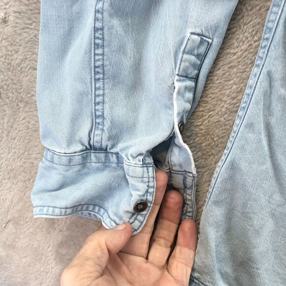 Chaps Men Denim Shirt Size XXLT Long Sleeve Blue Button Up Casual Classic Travel - Picture 8 of 14